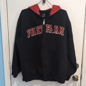Phat Farm Men's Black And Red Full Zip Hoodie Size XXXL Y2K 90s Streetwear